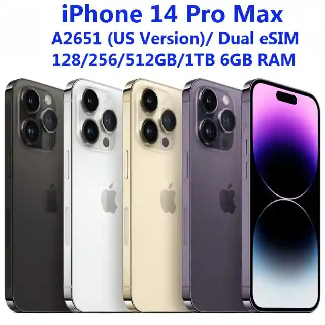 Apple iPhone 14 Pro Max – 6.7" OLED, A16, Face ID, 128GB/256GB/512GB/1TB, Dual eSIM, Unlocked 5G
