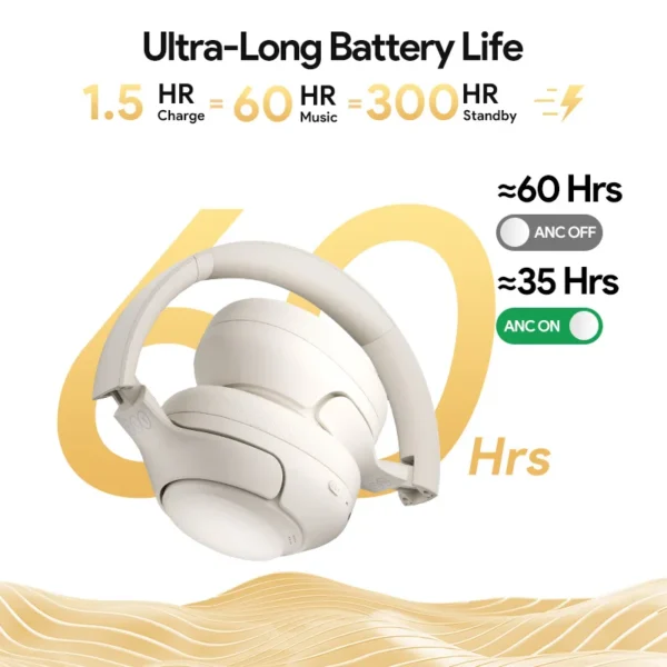 QCY H3 ANC Wireless Headphones Bluetooth 5.4 Hi-Res Audio Over Ear Headset 43dB Hybrid Active Noise Cancellation Earphones 60H - Image 6